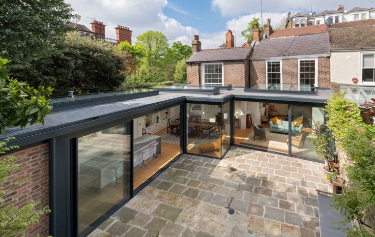 sliding door extension hampstead with glass walls